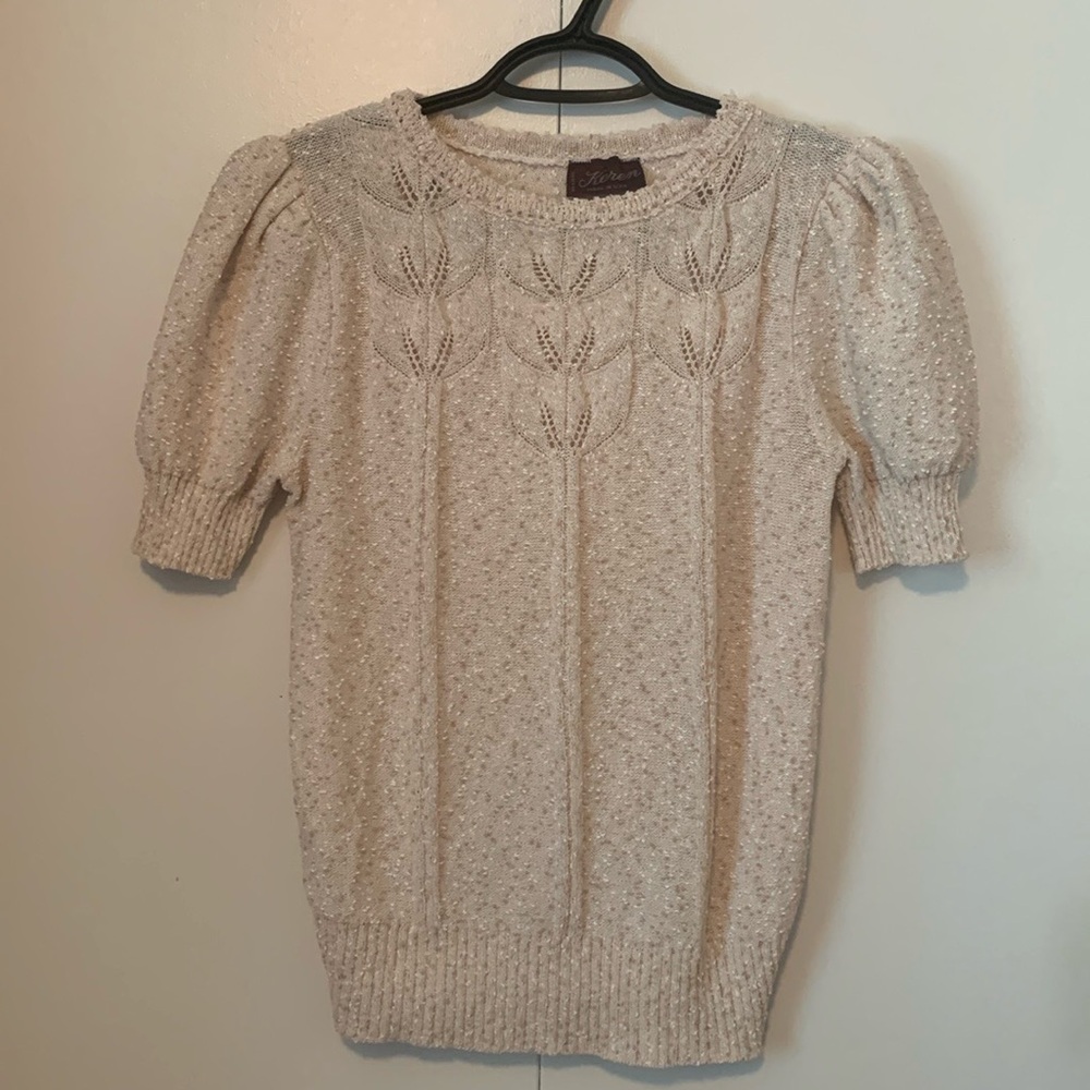 Vintage Keren Knited Puffed Sleeve Cream Top Fits Size Small/Medium